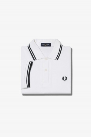 Fred Perry M3600 Fred Perry Shirt Herre Hvite Svarte Svarte | ENOHC70830