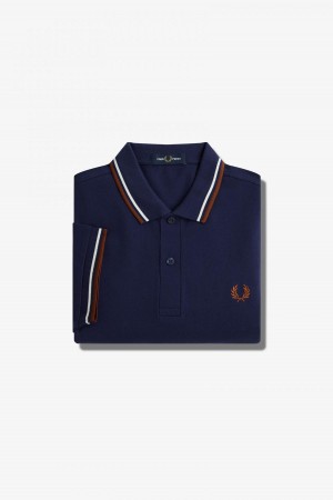 Fred Perry M3600 Fred Perry Shirt Herre Marineblå Brune | FNOHY95704