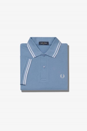 Fred Perry M3600 Fred Perry Shirt Herre Blå Hvite Hvite | NOJKU48748