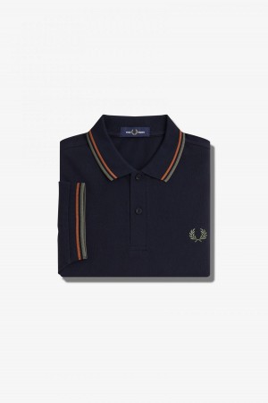 Fred Perry M3600 Fred Perry Shirt Herre Marineblå Grønn | ANODF11810