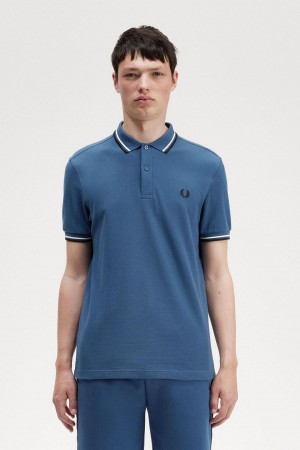 Fred Perry M3600 Polo T Skjorte Herre Blå Hvite Svarte | PNOQX64839