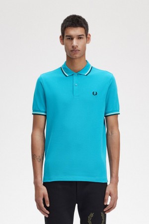 Fred Perry M3600 Polo T Skjorte Herre Blå Pisket Krem Svarte | GNOEC71217