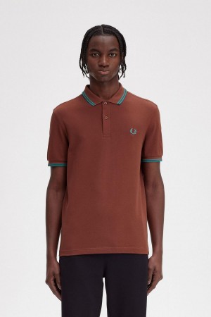 Fred Perry M3600 Polo T Skjorte Herre Brune Dyp Mint Dyp Mint | NOZDE93409