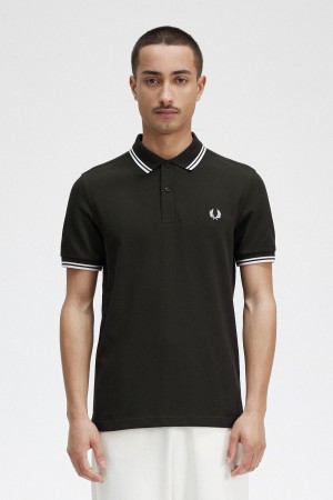 Fred Perry M3600 Polo T Skjorte Herre Grønn Hvite Hvite | MNOHR36453