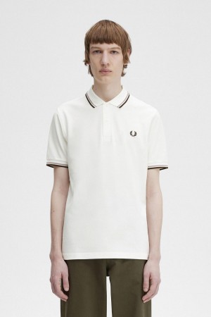 Fred Perry M3600 Polo T Skjorte Herre Hvite Dyp Rosa | ANODF20855