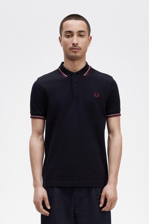 Fred Perry M3600 Polo T Skjorte Herre Marineblå Rosa Rosa | XNOGW30951