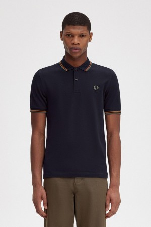 Fred Perry M3600 Polo T Skjorte Herre Marineblå Grønn | NONEJ67896