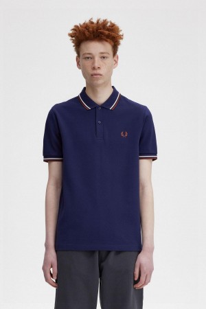 Fred Perry M3600 Polo T Skjorte Herre Marineblå Brune | MNOFT74514