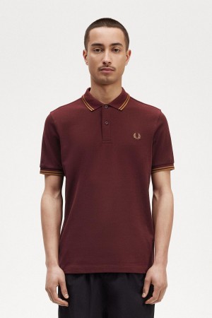 Fred Perry M3600 Polo T Skjorte Herre Oxblood / Shaded Stone / Shaded Stone | MNOFT78812