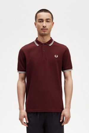 Fred Perry M3600 Polo T Skjorte Herre Oxblood / Ecru / Ecru | YNOGT87655