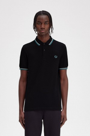 Fred Perry M3600 Polo T Skjorte Herre Svarte Dyp Mint | NOZDE39393