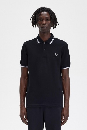 Fred Perry M3600 Polo T Skjorte Herre Svarte Hvite Hvite | SNONY60603