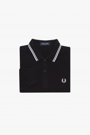 Fred Perry M3636 Fred Perry Shirt Herre Svarte Hvite Hvite | FNOHY78828