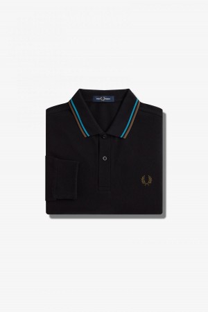 Fred Perry M3636 Fred Perry Shirt Herre Svarte Blå Grønn | GNOEC38248