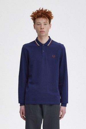 Fred Perry M3636 Polo T Skjorte Herre Marineblå Brune | FNOUI52754