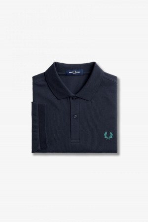 Fred Perry M6000 Fred Perry Shirt Herre Marineblå Dyp Mint | NOJKU23363