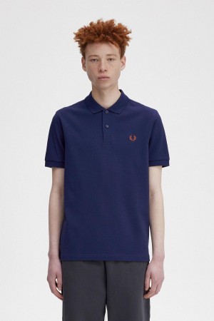 Fred Perry M6000 Polo T Skjorte Herre Marineblå Brune | UNOTG92678