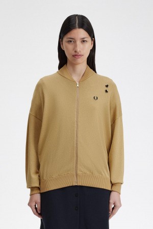 Fred Perry Metallic Strikket Bomber Jacket Strikkevarer Dame Gull | ZNONQ99530