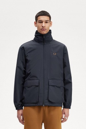 Fred Perry Patch Pocket Zip Through Frakker Herre Marineblå | XNOBH55397