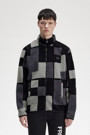 Fred Perry Pixel Borg Fleece Gensere Herre Svarte | ZNONQ54763