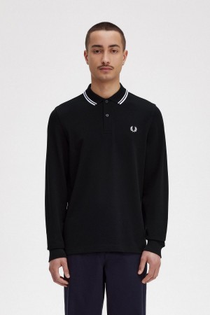 Fred Perry Rave Grafiske Long Sleeve Fred Perry Shirt Polo T Skjorte Herre Svarte | SNOVO47237