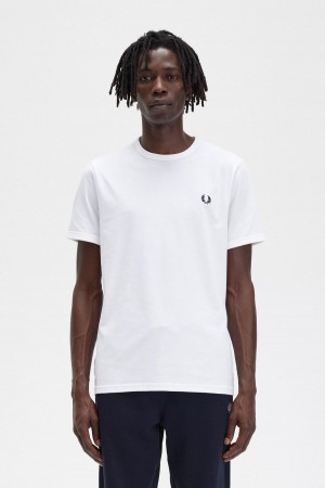 Fred Perry Ringer T-skjorte Herre Hvite | NOXBR39122