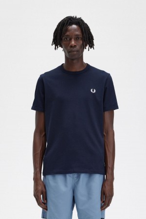 Fred Perry Ringer T-skjorte Herre Marineblå | MNOHR60752