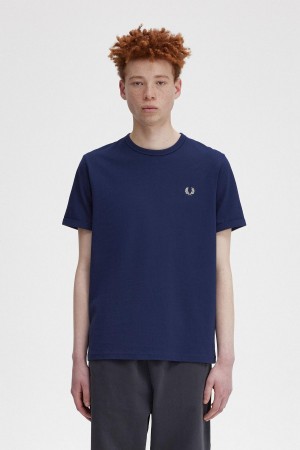 Fred Perry Ringer T-skjorte Herre Marineblå Hvite | LNOTR40354