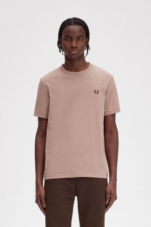 Fred Perry Ringer T-skjorte Herre Mørke Rosa | FNOHY79767