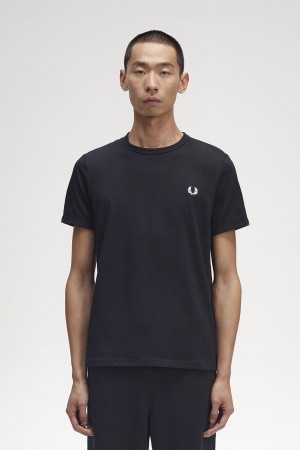 Fred Perry Ringer T-skjorte Herre Svarte | ANODF55260