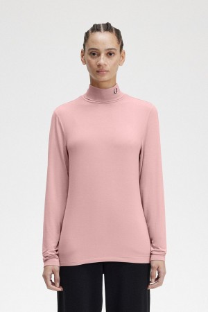 Fred Perry Roll Neck Top T-skjorte Dame Rosa Rosa | XNOGW79605