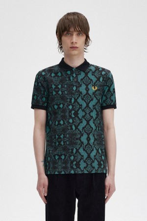 Fred Perry Snake Print Fred Perry Shirt Polo T Skjorte Herre Dyp Mint | NODFL12166