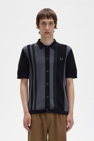 Fred Perry Stripete Strikket Shirt Strikkevarer Herre Svarte | BNOSO32327