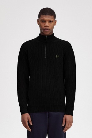 Fred Perry Textured Half Zip Jumper Strikkevarer Herre Svarte | ZNONQ76650