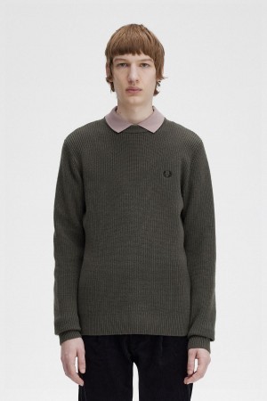 Fred Perry Textured Lambswool Jumper Strikkevarer Herre Grønn | NOZDE89606