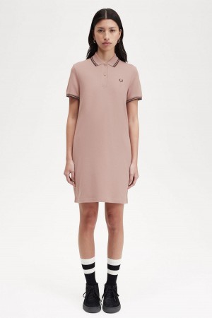 Fred Perry Twin Tipped Fred Perry Shirt Kjole Dame Mørke Rosa Brune Brune | NOXMI14654