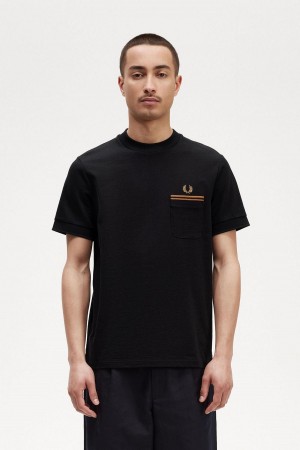 Fred Perry Twin Tipped Pocket T-skjorte Herre Svarte | NONEJ56016