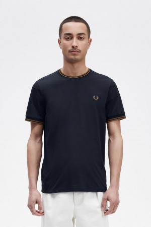 Fred Perry Twin Tipped T-skjorte Herre Marineblå Mørke | ENOHC52169