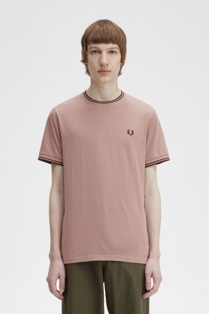 Fred Perry Twin Tipped T-skjorte Herre Mørke Rosa Brune | NOCIF89874