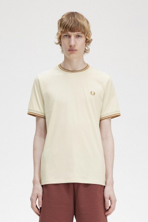 Fred Perry Twin Tipped T-skjorte Herre Oatmeal | NOXBR22564