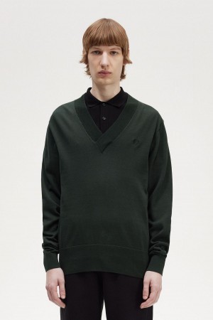 Fred Perry V-Neck Jumper Strikkevarer Herre Grønn | FNOUI24867