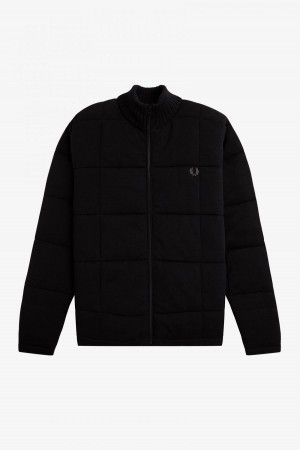 Fred Perry Vattert Strikket Jacket Strikkevarer Herre Svarte | GNOEC26510