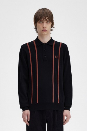 Fred Perry Vertical Stripe Strikket Shirt Strikkevarer Herre Svarte | MNOFT43492