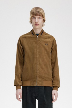 Fred Perry Waffle Cord Tennis Bomber Frakker Herre Shaded Stone | MNOHR80696