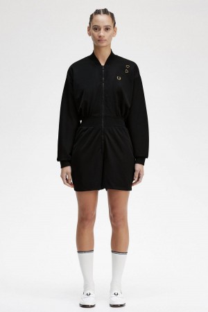 Fred Perry Zip-Through Playsuit Kjole Dame Svarte | NOXMI74909