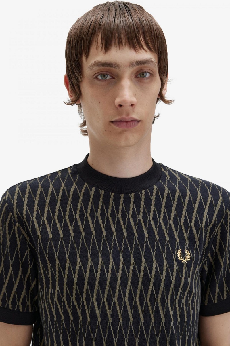 Fred Perry Argyle Jacquard T-skjorte Herre Svarte | LNOSX19133