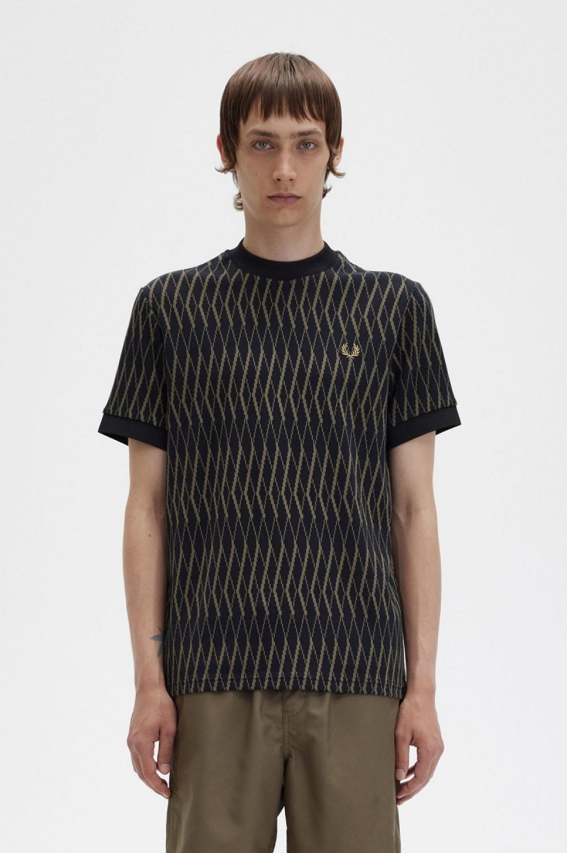 Fred Perry Argyle Jacquard T-skjorte Herre Svarte | LNOSX19133