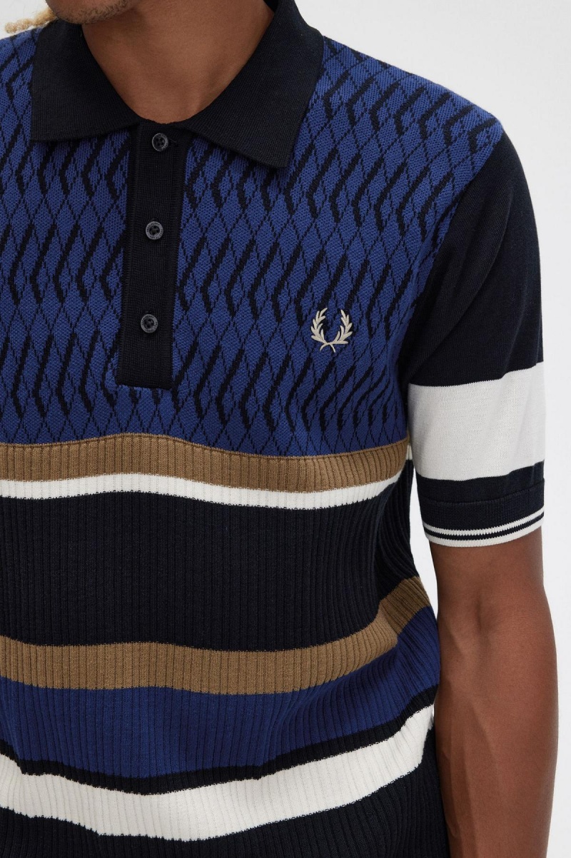 Fred Perry Argyle Panel Strikket Shirt Strikkevarer Herre Marineblå | QNOWA71959