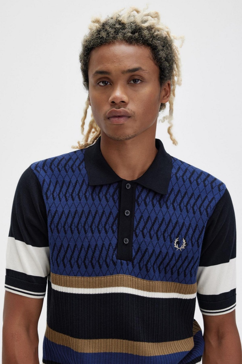 Fred Perry Argyle Panel Strikket Shirt Strikkevarer Herre Marineblå | QNOWA71959