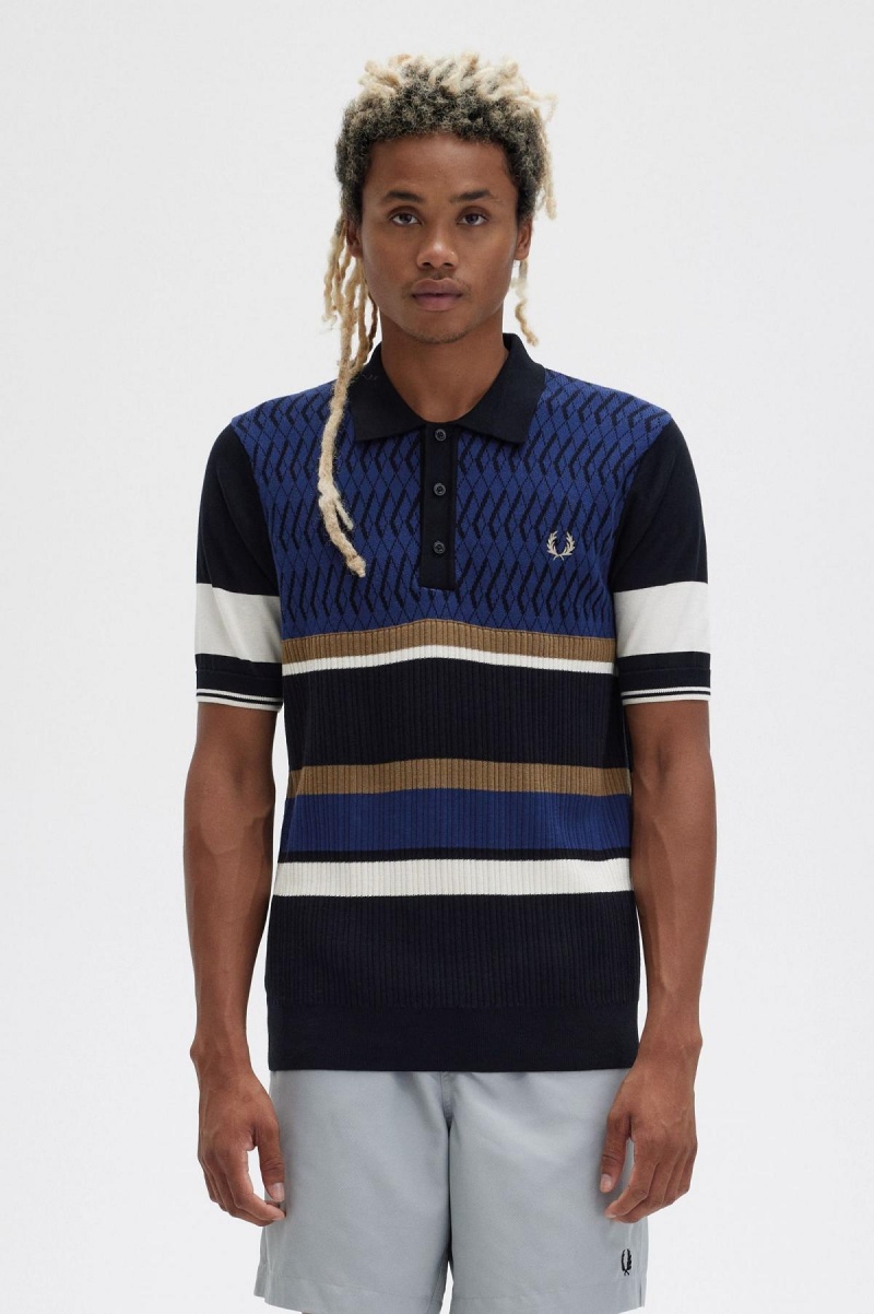 Fred Perry Argyle Panel Strikket Shirt Strikkevarer Herre Marineblå | QNOWA71959